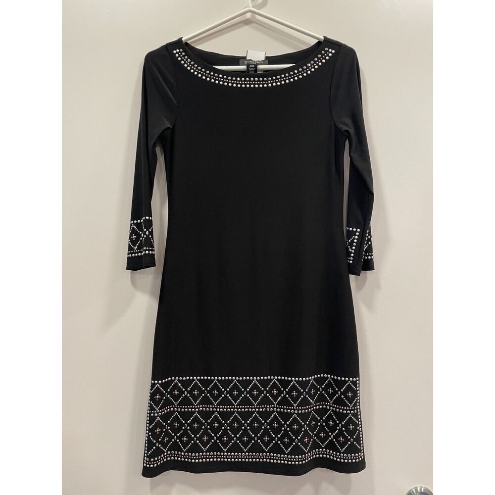 White House Black Market EUC Dress Size XXS 2XS 3/4 Sleeve Black Work Holiday